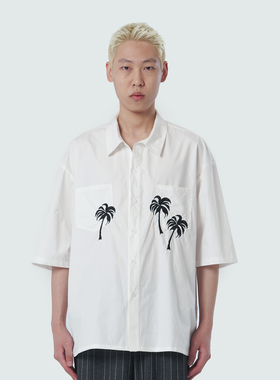 DozeDandy(原DUE OFFICIAL)原创百搭少年感宽松椰树刺绣短袖衬衫
