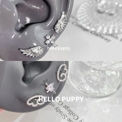 hellopuppy钛合金闪闪翅膀叠戴耳钉1.2粗0.9牙口内螺旋耳骨钉耳饰