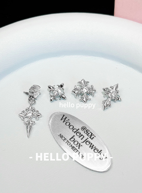 hellopuppy复古鸢尾花十字架钛合金耳饰0.9牙1.0/1.2粗耳骨钉耳钉