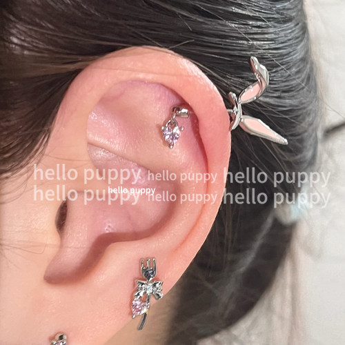 hellopuppy独特耳轮钉恶魔钉兔耳钉可爱小众耳饰女钛钢耳骨钉日常