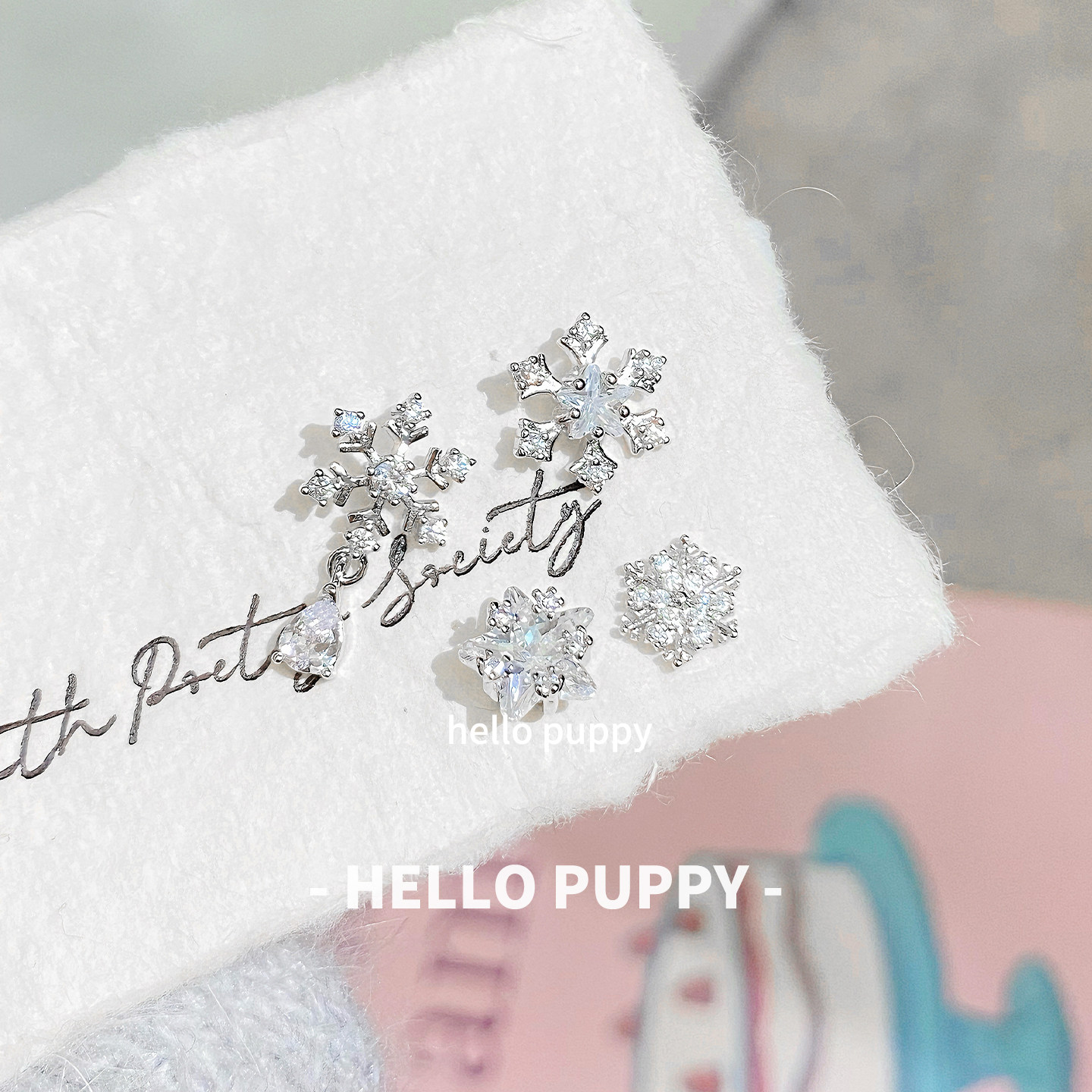 hellopuppy钛合金冬日限定雪花耳钉1.2粗0.9牙口内螺旋耳骨钉耳饰