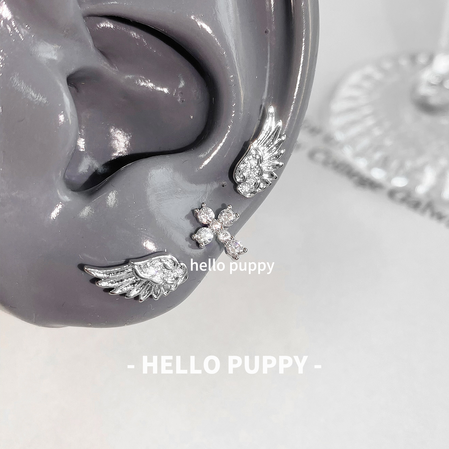 hellopuppy天使之翼精灵耳超闪翅膀耳钉小众可爱精致耳骨钉免摘女