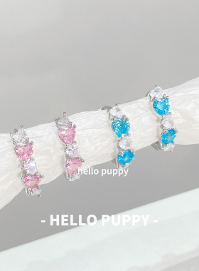 hellopuppy绝美爆闪粉蓝锆石爱心甜美耳圈耳环耳扣百搭叠戴耳蜗环
