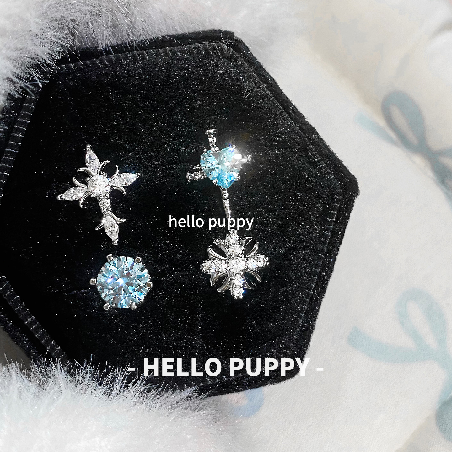 hellopuppy钛合金蓝色系十字架耳钉1.2粗0.9牙口内螺旋耳骨钉耳饰