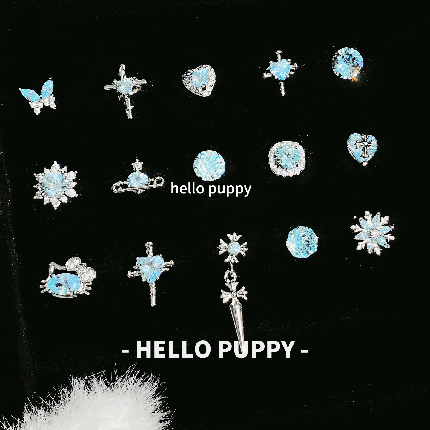 hellopuppy钛合金爆闪夏日蓝色养耳1.0\1.2粗0.9牙内旋耳骨钉耳钉