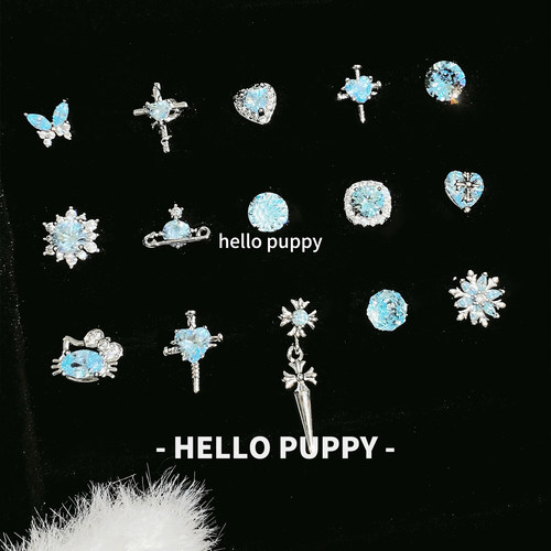 hellopuppy钛合金爆闪夏日蓝色养耳1.0\1.2粗0.9牙内旋耳骨钉耳钉