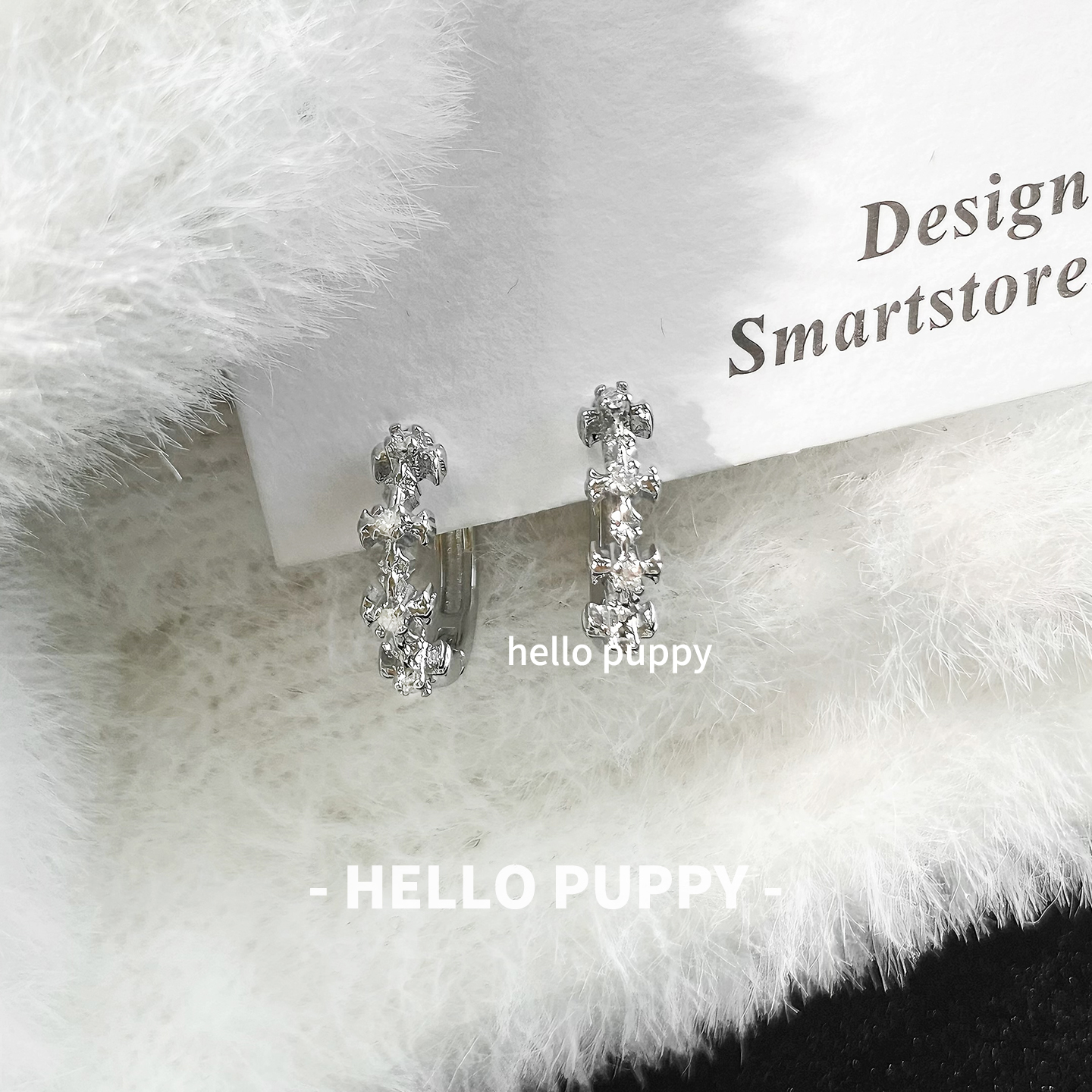 hellopuppy满钻朋克十字架耳圈叠戴耳钉耳环日常通勤百搭精致耳扣