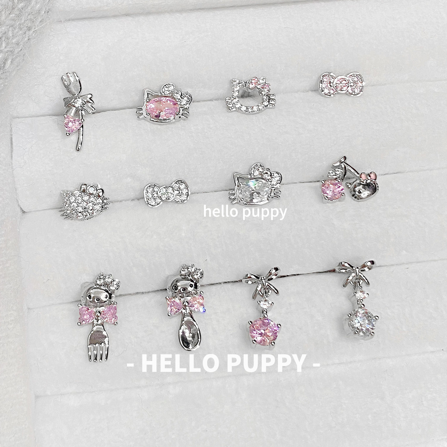 hellopuppy钛合金爆闪可爱嫩粉养耳1.0\1.2粗0.9牙内旋耳骨钉耳钉