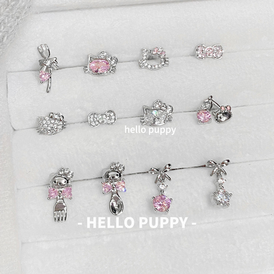 hellopuppy钛合金爆闪可爱嫩粉养耳1.0\1.2粗0.9牙内旋耳骨钉耳钉