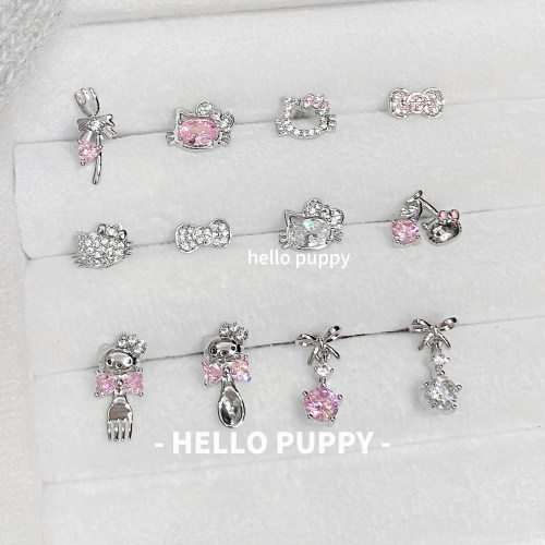 hellopuppy钛合金爆闪可爱嫩粉养耳1.0\1.2粗0.9牙内旋耳骨钉耳钉