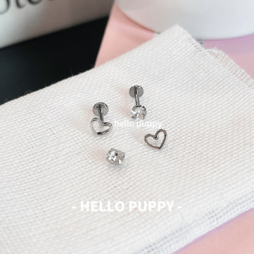 hellopuppy简约镂空爱心华子耳饰钛合金0.9牙1.0/1.2粗耳骨钉耳钉