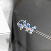 hellopuppy爆闪蓝锆蝴蝶耳骨钉耳蜗钉小众钛钢高级感睡觉免摘耳钉