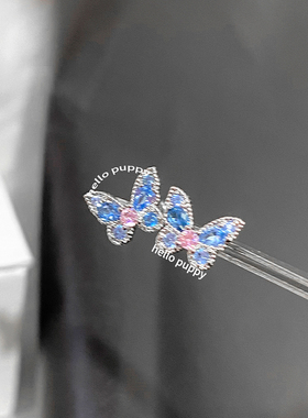 hellopuppy爆闪蓝锆蝴蝶耳骨钉耳蜗钉小众钛钢高级感睡觉免摘耳钉