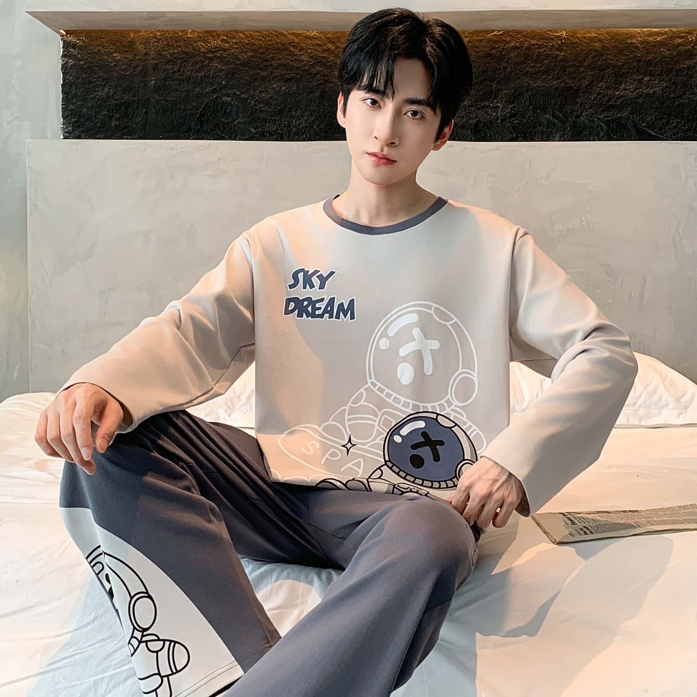 新款男士睡衣男春秋季纯棉长袖长裤卡通全棉青少年学生家居服套装