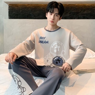 新款男士睡衣男春秋季纯棉长袖长裤卡通全棉青少年学生家居服套装