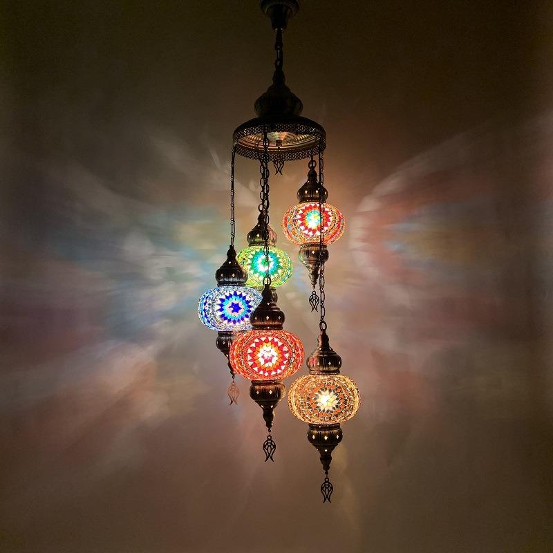 土耳其特色楼梯间吊灯咖啡厅餐厅酒店民宿别墅复式楼五头吊灯