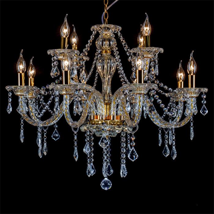 8+4双层金色水晶吊灯12头螺纹金色蜡烛灯适合客厅卧室餐吊楼梯灯