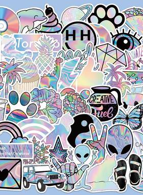 韩国thence风hologram全息镭射贴纸DIY涂鸦行李箱手机装饰贴50枚