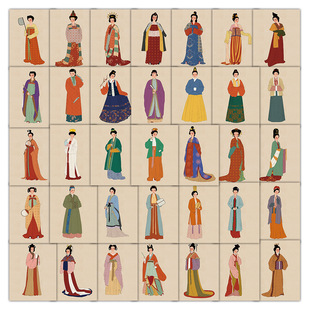 60张中国服饰变迁卡通贴纸古风装饰笔记本手机壳电动车行李箱贴画