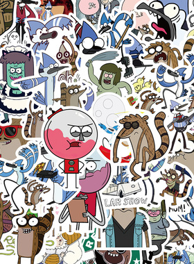 53张美国卡通天兵公园Regular Show搞笑涂鸦贴纸拉杆箱滑板车贴