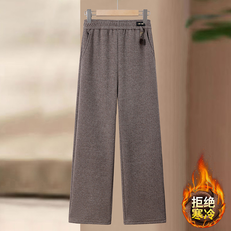 妈妈冬装加绒加厚松紧腰阔腿裤