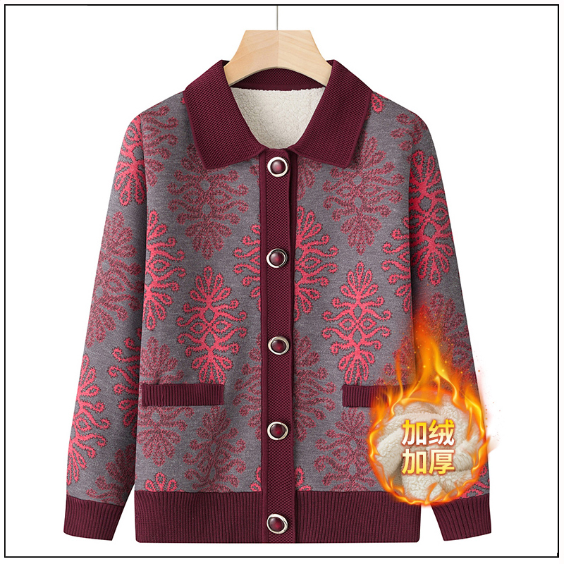 中老年人女针织衫外套加绒上衣