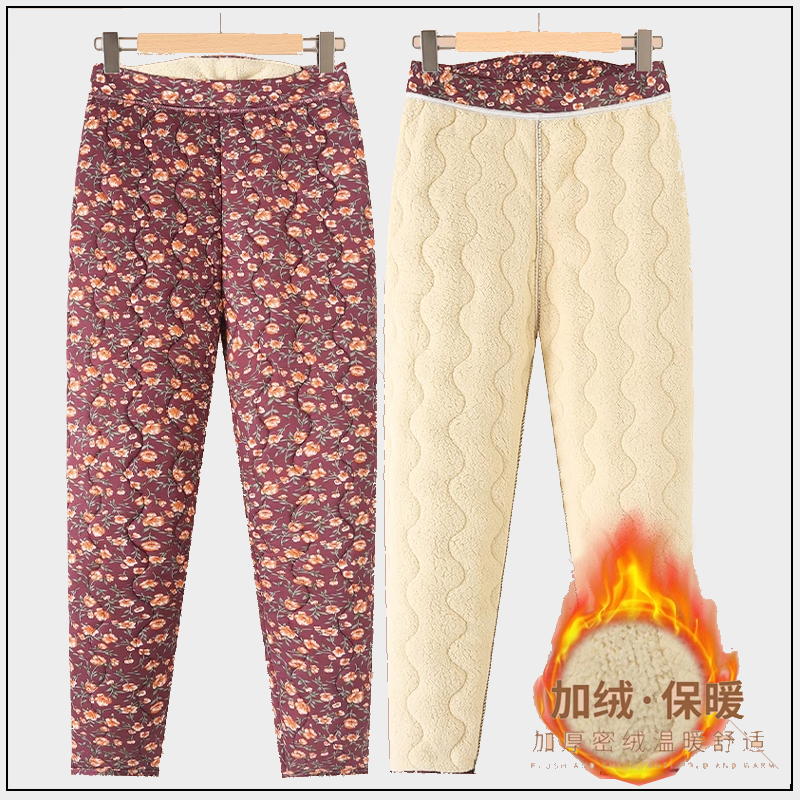 中老年人妈妈冬季加绒保暖花棉裤