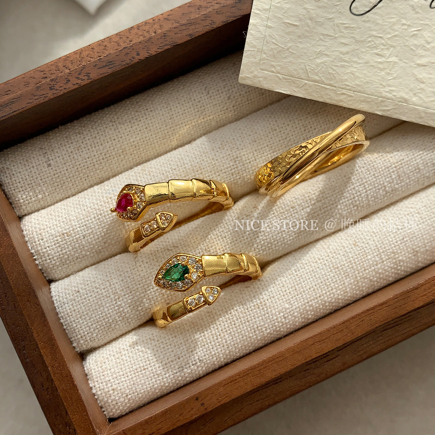 售完无补「金蛇迎春」沙金轻奢高级感金色蛇骨戒指