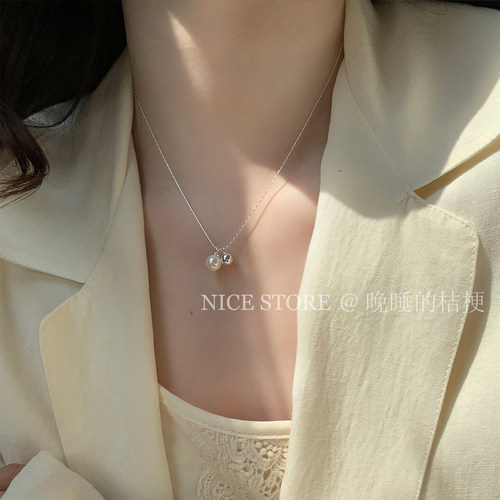 晚睡的桔梗I珍珠银色球球项链