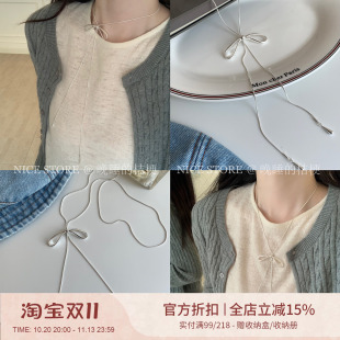 晚睡的桔梗「小飞蝶」少女蝴蝶结抽绳T恤项链气质毛衣链显白挂链