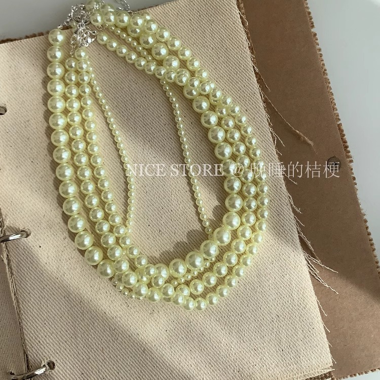 五折清仓「芭提雅」夏日青柠奶油绿珍珠项链施家正圆叠戴锁骨链