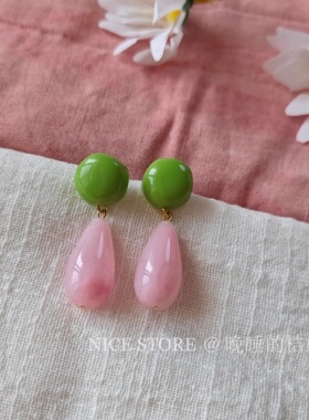 晚睡的桔梗「春樱」温柔设计感樱花粉水滴撞色耳环清冷感百搭耳饰