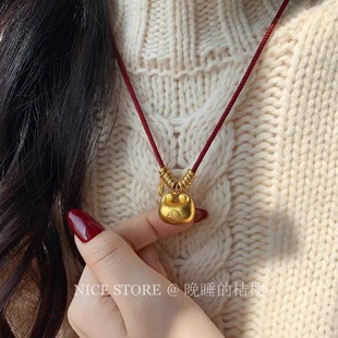 晚睡的桔梗 「小荷包」中古红绳沙金福袋红绳项链长款新年毛衣链