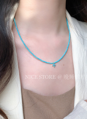 五折清仓「青蓝」新中式复古绿松石串珠项链四叶草叠戴锁骨链女