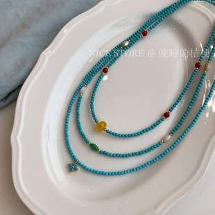 五折清仓「马其顿蓝」新中式绿松石串珠项链复古民族风锁骨链女