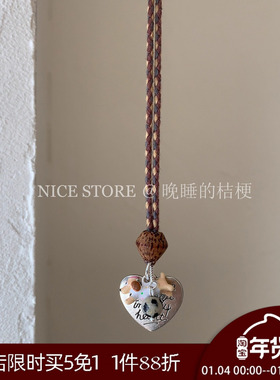 晚睡的桔梗「奔跑小狗」复古编织爱心字母小狗项链长款毛衣T恤链