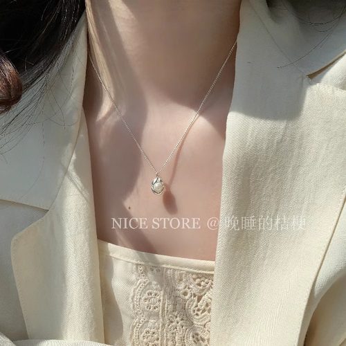 晚睡的桔梗I豌豆珍珠银色项链