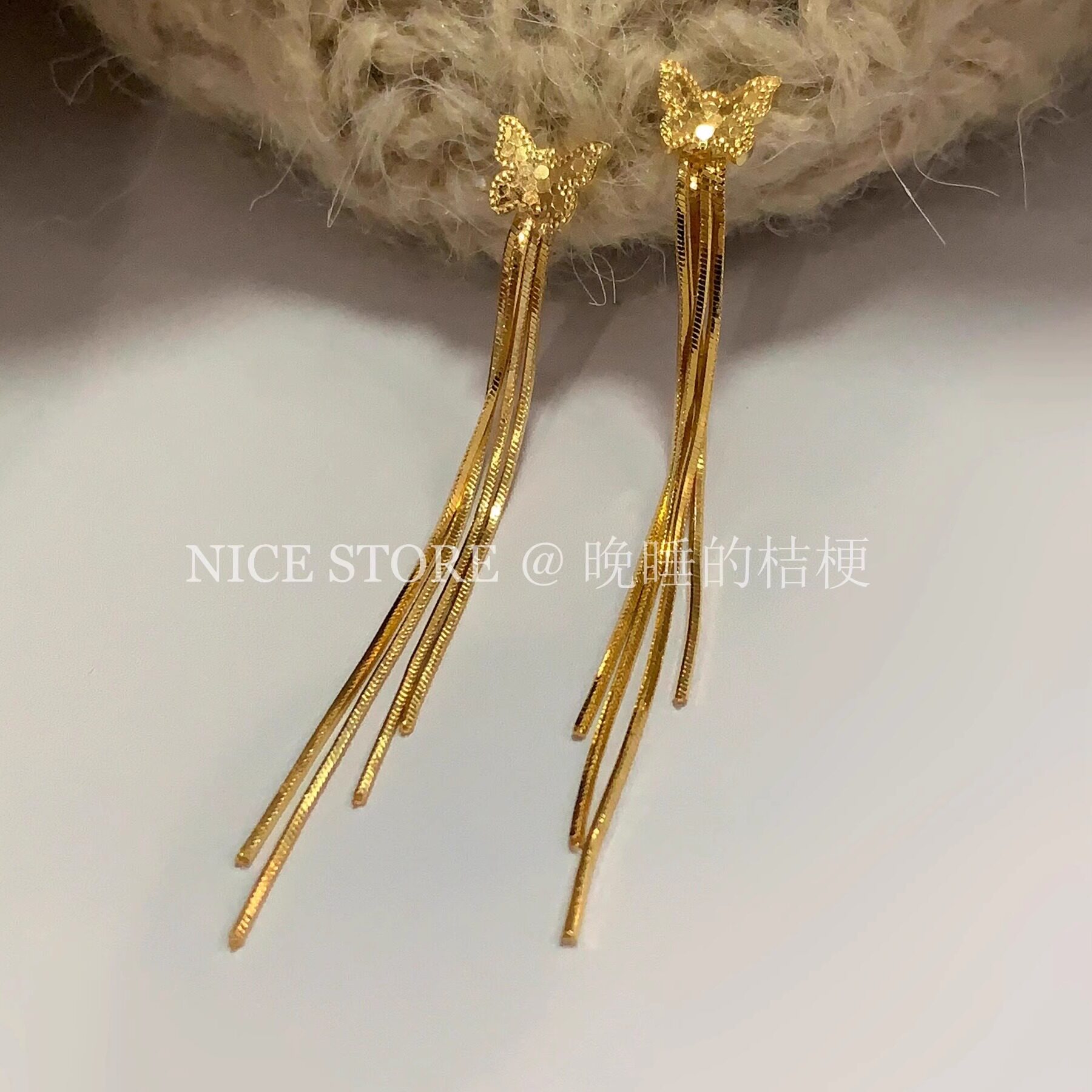 晚睡的桔梗I碎冰冰蝴蝶流苏耳环图片