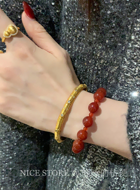 晚睡的桔梗「呢喃」天然红玛瑙手链中式本命年红豆叠戴手串手饰女