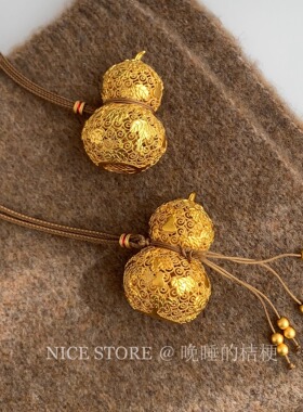 售完无补「梦庐境」沙金福禄寿花丝葫芦项链古法抽绳长款毛衣链