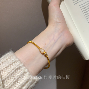 晚睡的桔梗「纹漾」新中式沙金葫芦磨砂复古手链叠戴气质时尚手饰