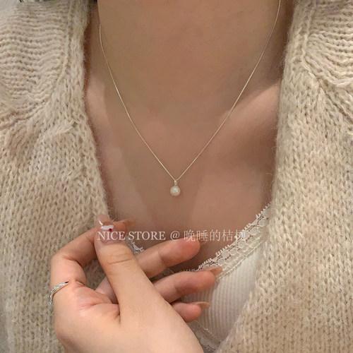 晚睡的桔梗淡水珍珠银项链