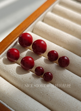 晚睡的桔梗｜相思红豆 复古红色圆球耳环 本命年豆豆复古耳钉耳饰