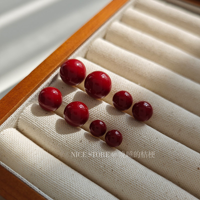 晚睡的桔梗复古红色圆球耳环