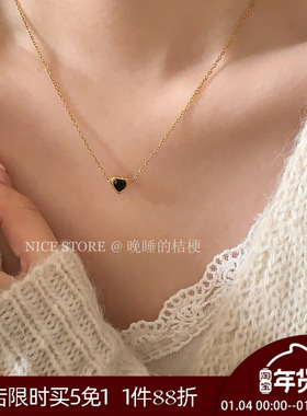 晚睡的桔梗I爱心项链耳钉套装