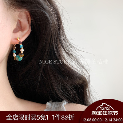 晚睡的桔梗I虎石绿松耳环