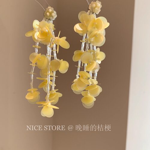 晚睡的桔梗「梅子花」度假风串珠流苏耳环氛围感海边长款甜美耳饰