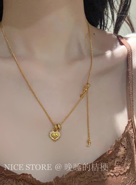 晚睡的桔梗I磨砂爱心沙金项链