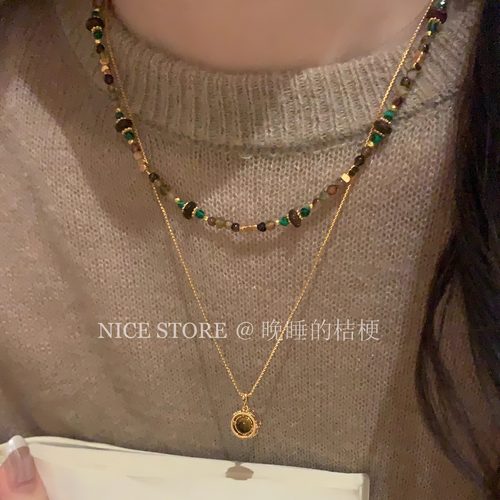 售完无补「鎏金」复古天然虎眼石项链叠戴串珠女美拉德气质颈链