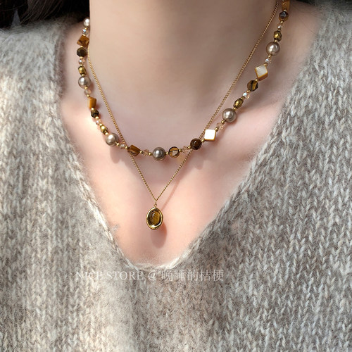 晚睡的桔梗I美拉德虎石项链